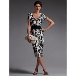 Talbots Black White Bamboo Print V-Neck Dress Size 14